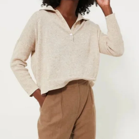 Tuckernuck Clayton Long Sleeve Knit Polo Tan Size XL/XXL Linen Blend - Picture 1 of 13